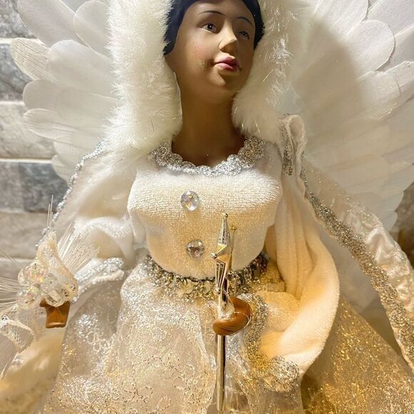 Vintage 16” Dark Skin Angel In White Tree Topper/ Figurine ( See Description)‎ - Picture 1 of 6